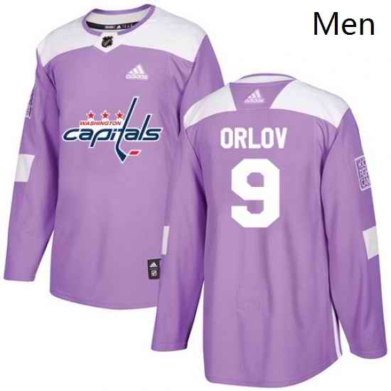 Mens Adidas Washington Capitals 9 Dmitry Orlov Authentic Purple Fights Cancer Practice NHL Jersey